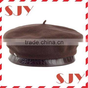 Leather Rim 100% Wool Material Custom Military wool french beret