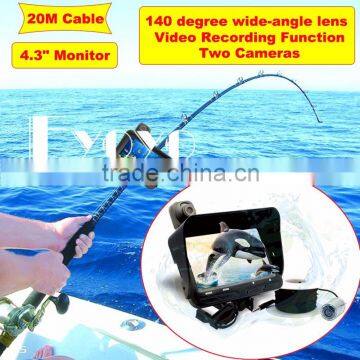 20m 4.3" LCD Monitor Underwater Ice/Sea Fishing Dual Camera IR LED Night Vision Video Recording DVR