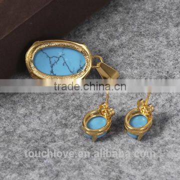 S0921-G-BL-TLIN 316l Stainless Steel Jewelry, Fashion Jewelry ,Natural Blue Stone Jewelry With 18K Gold photo-3