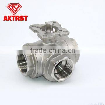 three way stainless steel ball valve with ISO5211 mounting