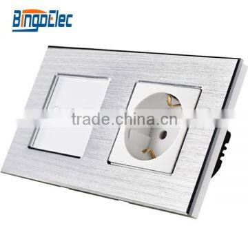 EU brushed aluminum panel touch switched socket