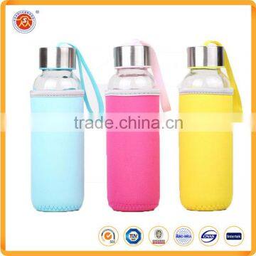 Stylish Top Level Quality Environmental Borosilicate Glass Water Bottle with Colorful Neoprene Sleeve