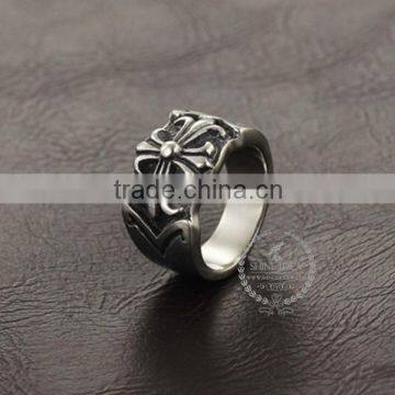 7MM Stainless Steel Vintage Antiqued Silver Cross Symbol Ring Fashion Ring Steam Punk Jewelry 6240032