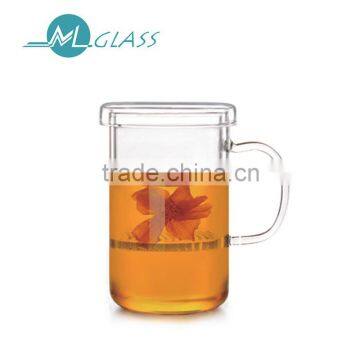 wholesale Patented Design honeycomb strainer high borosilicate glassware 400ml glass cup with lid N6464