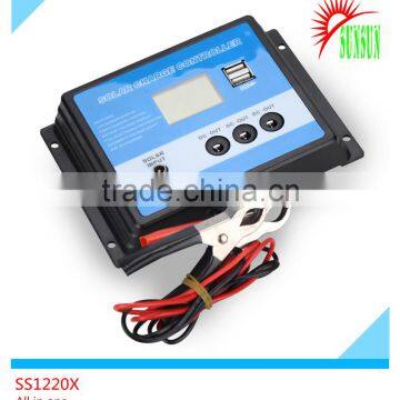 5V 3A USB&DC5525 output 12 24V 20A LCD All in one PWM solar charge controller