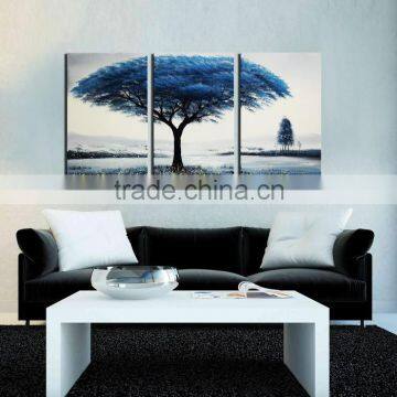 Beautiful Scenery Handpainted Modern Blue Tree Oil Painting
