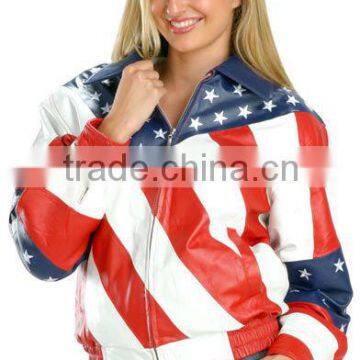 USA flag ladies leather jacket