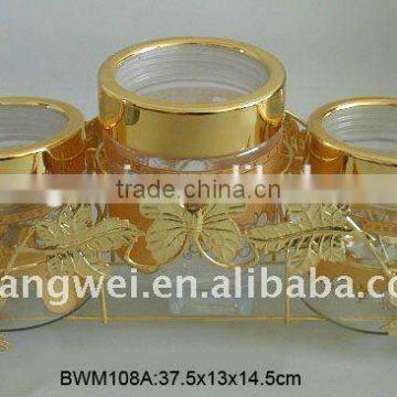 golden decal glass jar set