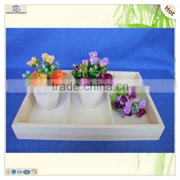 Modern Stylish Cuboid Grids Compartment Pine Wooden Plate Tray photo-4