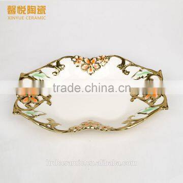 Wholesale Golden Electroplating Fruit Departed Plate,ceramic Plate Wholesale in Stock