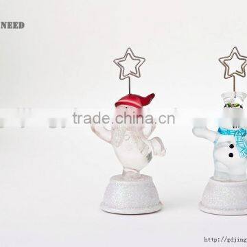 led acrylic crystal snowman with metal star white base name card holder for Christmas decoration