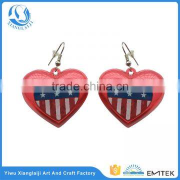 4th of July light up heart flag pierced led earrings