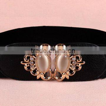 Wholesale Opal Stone Inlaid Flower Pattern Alloy Buckle Sex Women Lady Wide PU Waist Belt photo-2