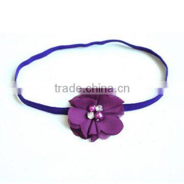 Handmade Chiffon Flower Hairbands With Pearl Beads Center photo-5