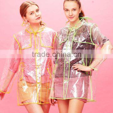 2015 fashion transparent rain coat EVA raincoat