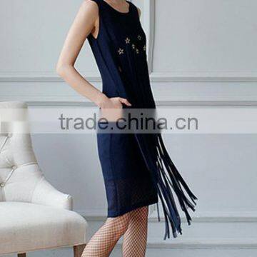 Fashion Clothing OEM Star Detailing Sleeveless Midi Women Tassels Dress photo-3