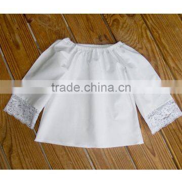 Long Bell Shaped Sleeves Girls Peasant Blouse Photos Lace Detail White Peasant Top HSB9402 photo-2