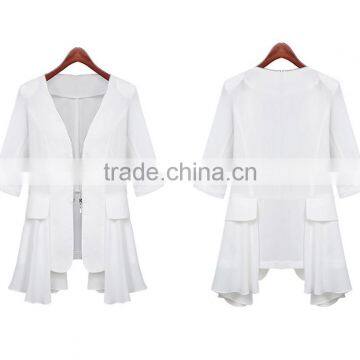 Lady Clothing Garment Manufacturer Slim Fit Ruffle Hem Chiffon Front Zipper Women Autumn Jacket 2015 photo-3