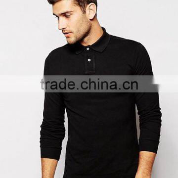 Custom Embroidered Long Sleeve Two Button Placket men's 100% Cotton 200gsm Breathable Pique Casual Slim Fit Polo Collar T-Shirt