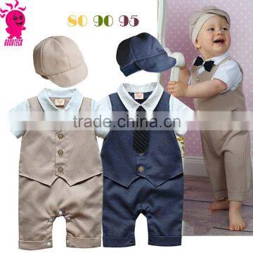 Gentleman baby boy clothes white coat+ striped rompers+hat clothing set newborn wedding suit