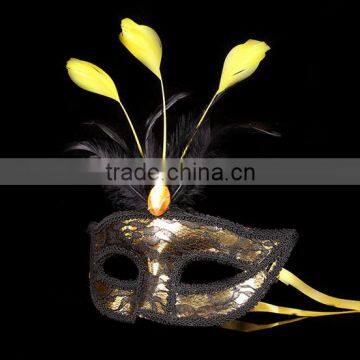 Yellow feather party ball masquerade mask new design cool lace ball masks for 2016 party favor products