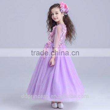 2017 Evening Dress Mesh Long Dress Purple Handmade Flower Wedding Dress photo-4