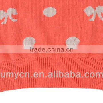 2014 Spring Girl's Allover Jacquard Bowknot and Polka Dot Pattern Pullover Sweater