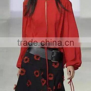 Runwaylover EY2343B Deep V-Neck Ladies Fashion Pure Color Chiffon Blouse photo-3