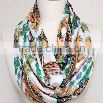 Colourful Ikat Feather Pattern Infinity Scarf, Circle Scarf, Scarves, Tube Scarf, Spring - Fall - Winter - Summer Fashion photo-3
