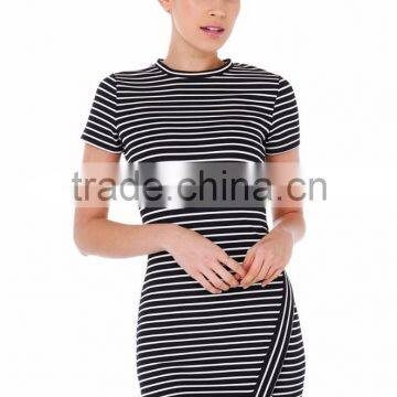 Slim Fit Wrap Stripe Cap Sleeve Sexy Galleries Girls Mini Skirt Mini Dress photo-2