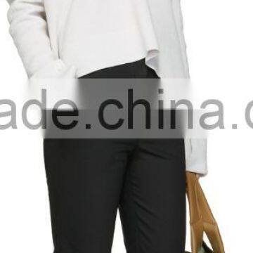 Women Wearing Sexy Design V Neck Blank White Sweater With Rolled Cuffs With Buttons photo-4