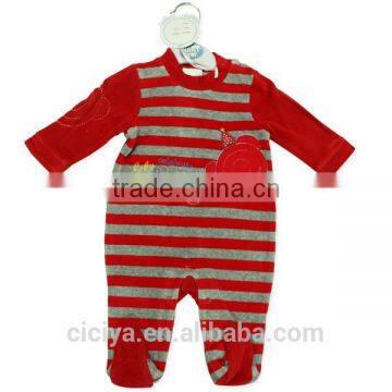 New designs red stripe winter baby girls velvet romper for 24M baby