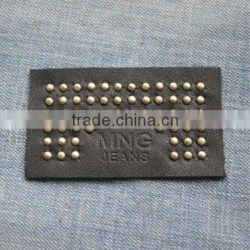 Fashion genuine leather patch with stud buttons