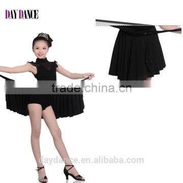 Girl Child Elegant Black Dance Skirt Suit Kids Mesh High Neck Sleeveless Latin Dance Leotard