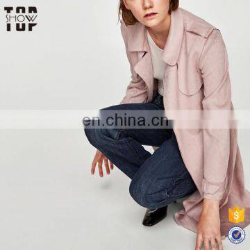 OEM Factory Faux Suede Trench Coat for Women Flowing Lapel Collar Design Trench Coats photo-5