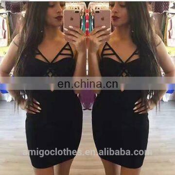 Amigo 2017 new design Black strap XXX bandage dress midi prom dresses for hot body ladies party wear