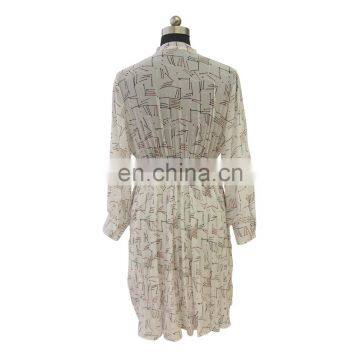2016 Women Long Sleeve Geometry Print Shirt Dress With Tie photo-6
