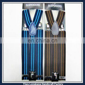 High quality Custom design stripe ribbon elastic suspenders, adjustable clips suspender, men's braces suspender