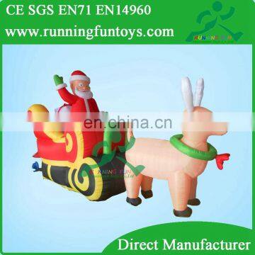 Hot Santa on sleigh inflatable, inflatable Santa with sleigh and reindeer, Santa Claus in dear cart decorations