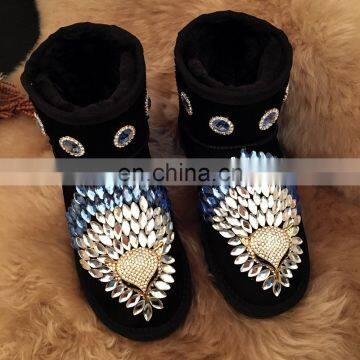 Aidocrystal Sparkle bling bling fur Black women ankle snow boots good winter shoes for women