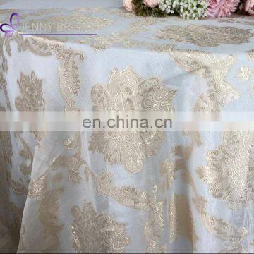 TC215B gold cheap polyester lace tablecloth for restaurant