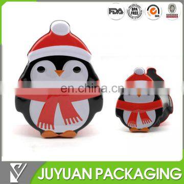 Cute penguin shaped irregular chirstmas gift packing metal tin box