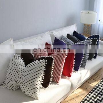I@home INS Solid Color Striped Cute Ball Bow Pillow Bedside Sofa Pillow Cushion Cover With Core photo-3