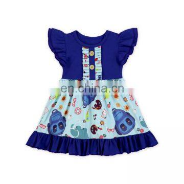 Children Blue Color Clothing Set Girl Daily Casual Colorful Printing Clothing Set photo-2