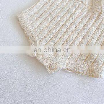 Spring and Autumn Bottoming Female Baby Baby Long-sleeved Knitted Romper Puff Sleeve One-piece Triangle Bag Fart Crawling