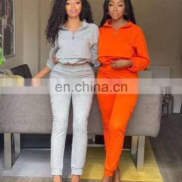 Wholesale Fashion Women Clothing Custom Logo Knit Crop Top and Joggers Pants Two Piece Set photo-2