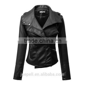 Zippered Faux Leather Moto Jacket/ Fashion Women 's PU Leather Jacket photo-2