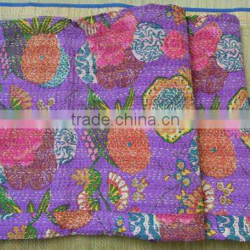 Purple Floral Indian Quilt Queen Kantha Ralli,Gudari Quilt Throws Handmade Tapestery REVERSIBLE Bedding