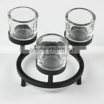 Metal Candlestick,Candlestick with Glass Cover,Black Metal Candlestick Holder