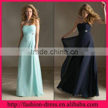 Elegant Straightline Neckline with Ruffles Chiffon Floor Length Beaded Beside Waist Ready to Ship Evening Dresses